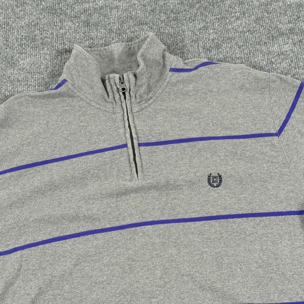 Chaps Pullover Sweater Mens XL Gray‎ Blue Striped Quarter Zip Long Sleeve Casual